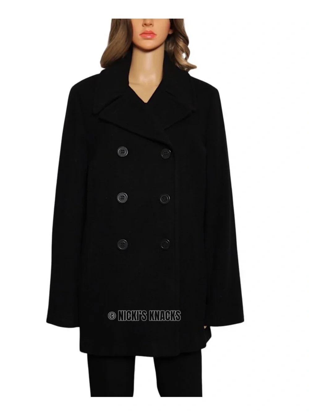Calvin Klein Black Wool Cashmere Blend Double Breasted Peacoat Women’s Size L